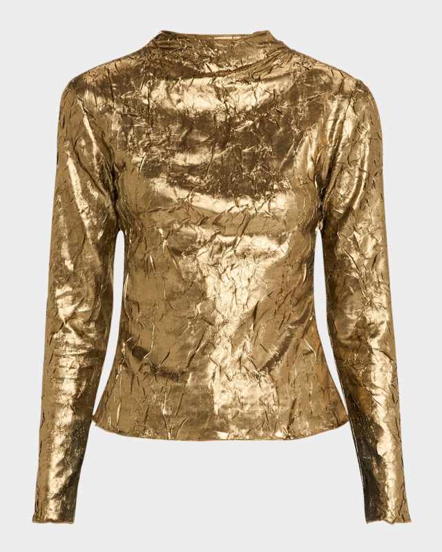Metallic Cut-Out Long-Sleeve Top